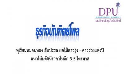 ทุเรียนหมอนทอง สับปะรด ผลไม้ดาวรุ่ง - ดาวร่วงแห่งปี  แนวโน้มดัชนีราคาในอีก 3-5 ไตรมาส